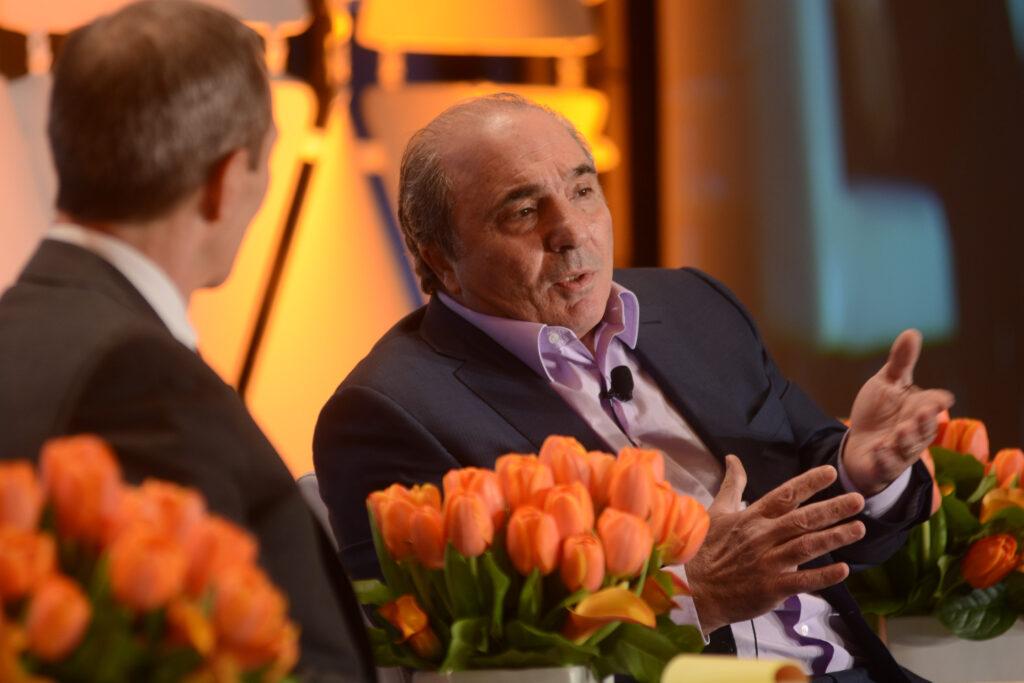 Pictured: Former MCTV President Bob Gessner (left) and Rocco B. Commisso on stage at Summit 2016. 