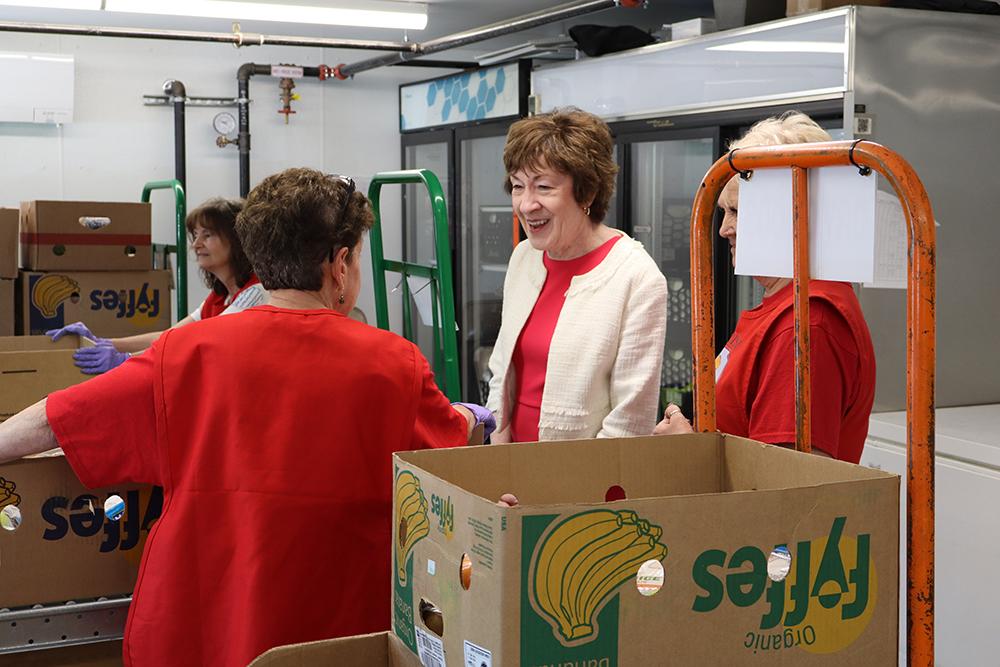 Senator Collins at a food bank in Harrison, Maine.